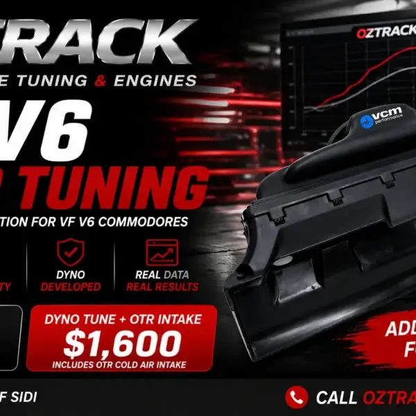 VF V6 Commodore dyno tuning with VCM OTR cold air intake at Oztrack